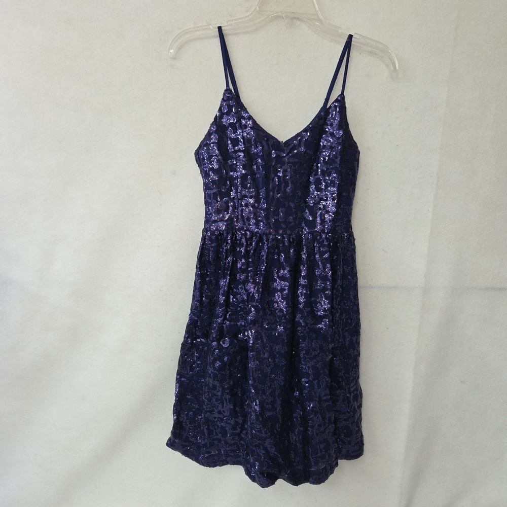 Devlin‎ Navy Blue Sequin V Neck Spaghetti Strap Dress Women's Medium Dance Prom